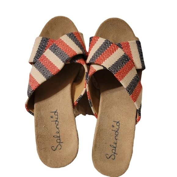 Splendid Striped Crossover Cork Wedge Sandals 7.5 M - Picture 1 of 8